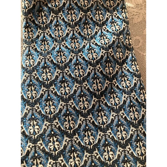 Vintage 70s Wide Necktie 1970s Groovy Blue Funky Victorian Print Fat Tie - Picture 2 of 6